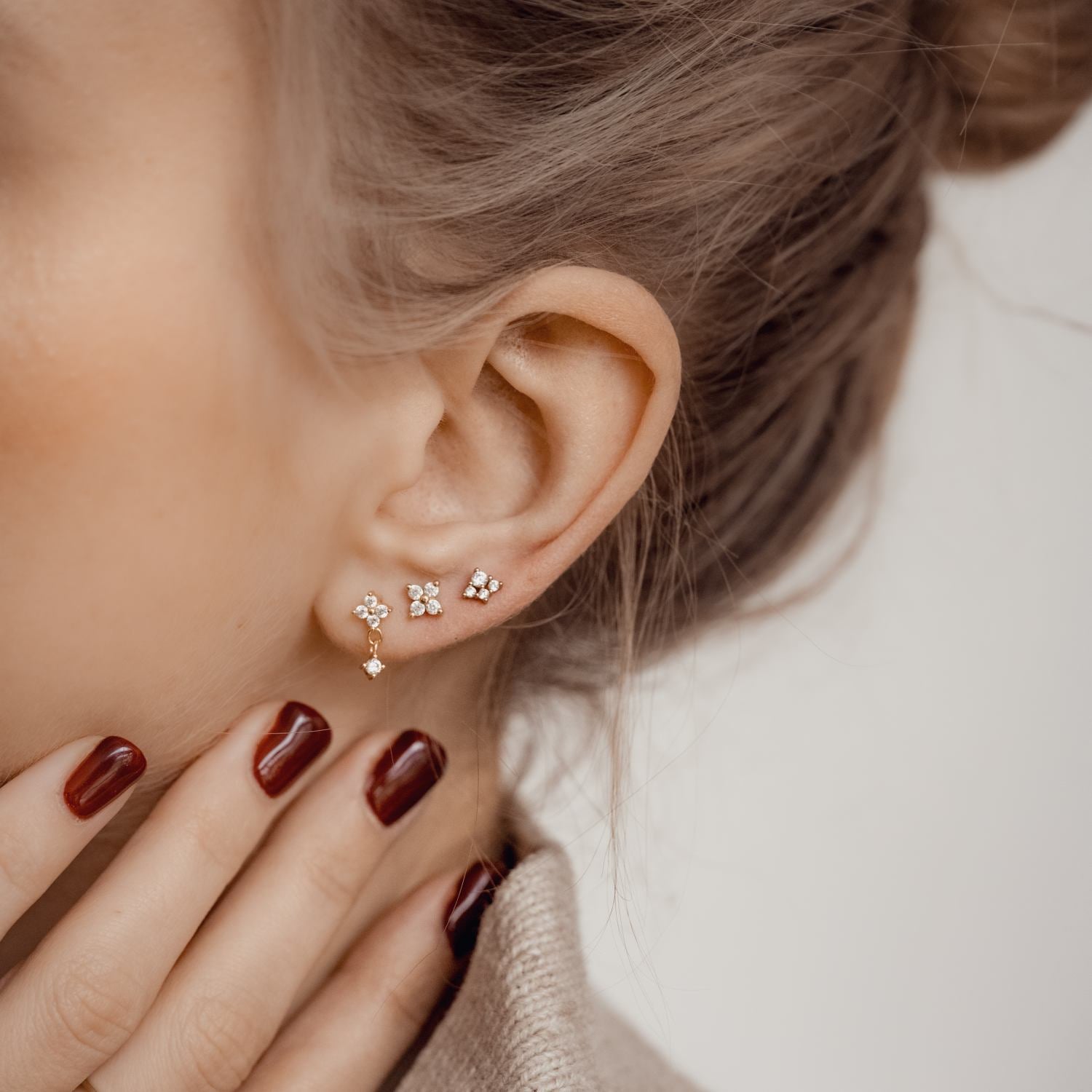 Pendientes Botón Flor Gota Colgante Plata de Ley 925